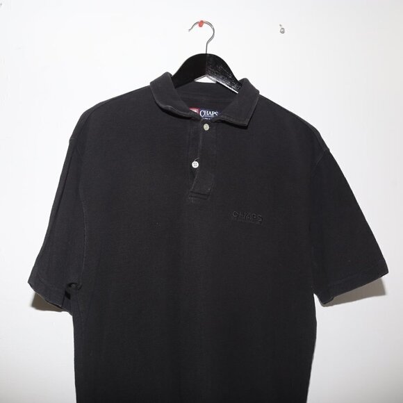 𝅺CHAPS Ralph Lauren Shirt Men's Polo Button Collared Short Sleeve Black - Picture 2 of 5